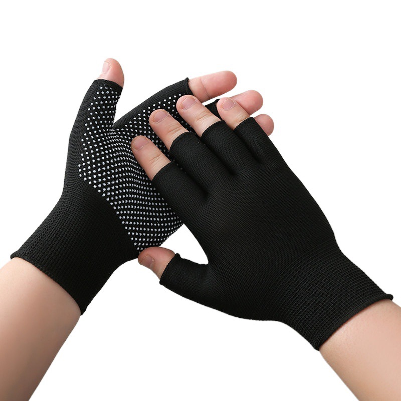Exposed Five-Finger Gloves for Men and Women, Non-Slip, Wear-Resistant, Breathable, Leaky 5-Finger Packing Work, Broken-Finger Nylon Dispensing Labor Protection Gloves