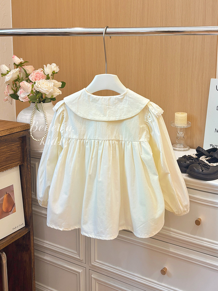 Girls' Spring and Autumn New Shirt Bow Lace Shirt Baby Girl Trendy Western Style All-match Coat Fashionable Top