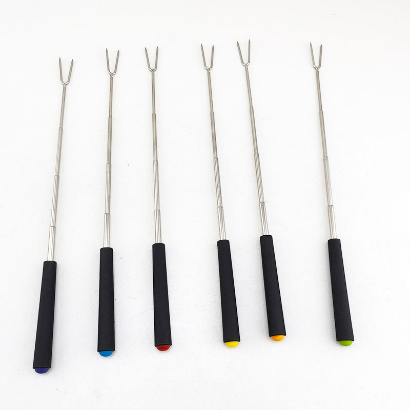 Spot Barbecue Fork Outdoor Portable Barbecue Tool Barbecue Fork Stainless Steel V-Shaped Creative Telescopic Barbecue Needle Bbq Fork