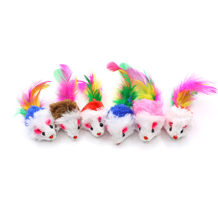 Pet supplies wholesale color feather tail little mouse cat toy realistic plush mouse simulation mouse