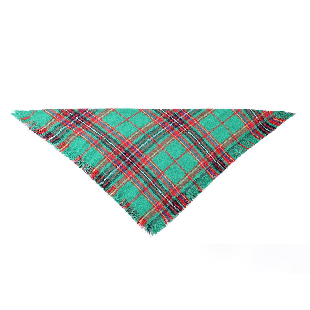 TANPOPO Cross-border New Christmas Pet Plaid Triangle Towel Tassel Dog Scarf Pet Tassel Mouth Towel