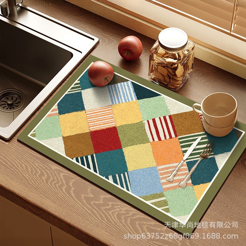 American Style Vintage Diatom Mud Advanced Drying Mat Kitchen Countertop Protective Mat Water Absorbent Dining Mat Dining Mat Coffee Mat