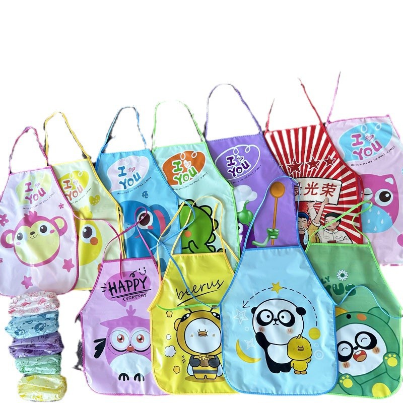 Children's Apron Smock Art Painting Clothes Housework Waterproof Cartoon Peva Kids Starting Studio Bib