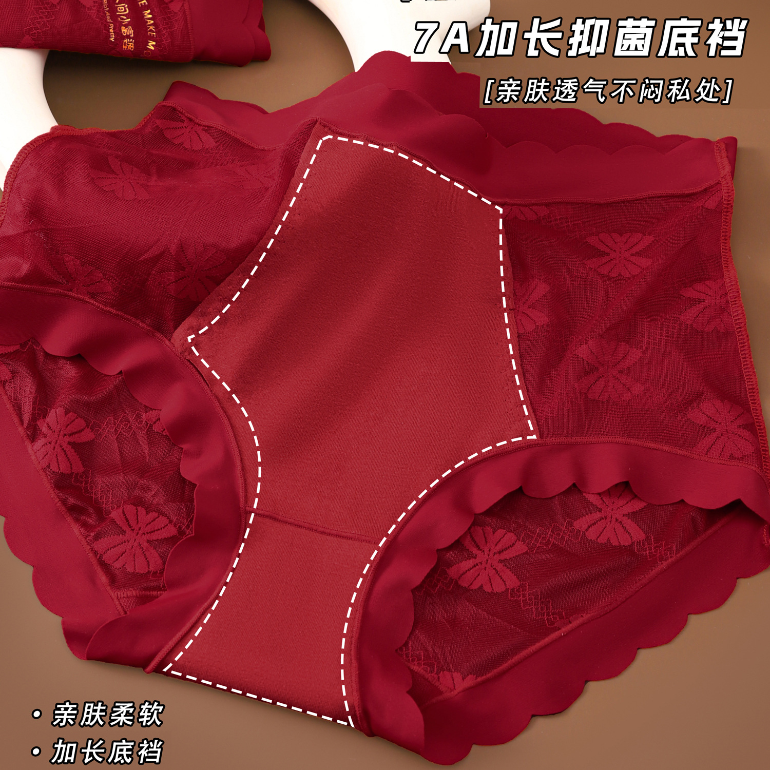 Ankola red ladies underwear high waist plus size fat mm200 kg sexy lace briefs wine red