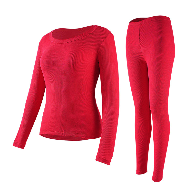 Red Thermal Underwear suit Women's Modal plus size for the Year of Life without Lou Neck chubby girl Autumn Clothes and Pants for Wedding