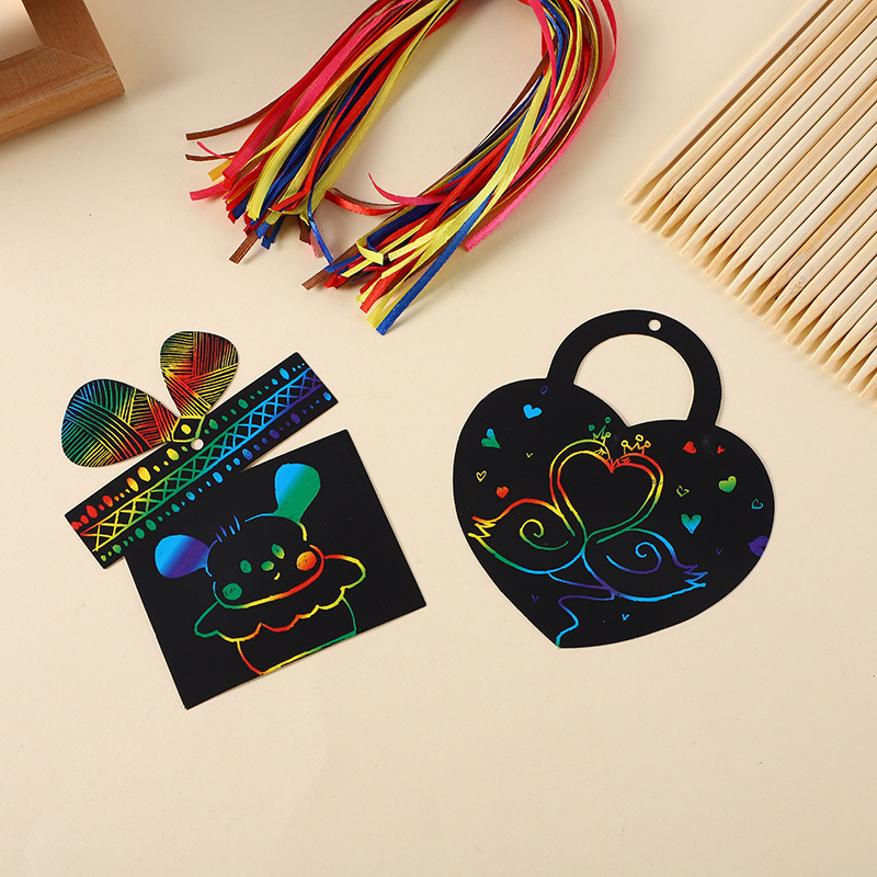 Children's Colorful Scratch-Off Painting Set DIY Easter Hanging Ornaments Scratch-Off Paper Eggs Little Bunny Decorative Scratch-Off Eggs