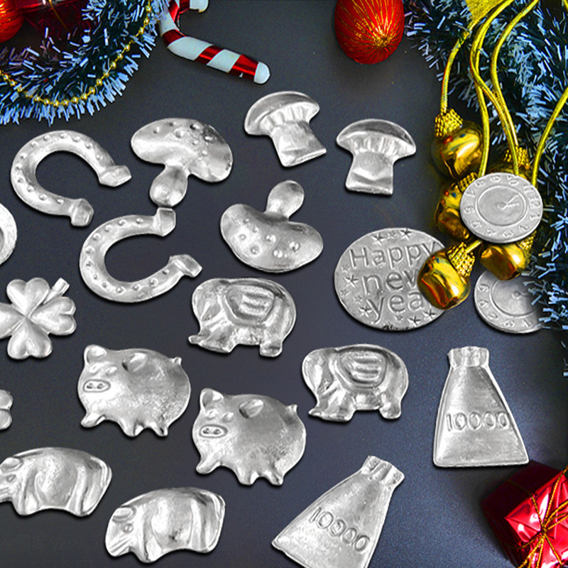 Tin-Bismuth Alloy Parts Low Melting Point Alloy Castings Tin-Bismuth Alloy Fusible Alloy Four-Leaf Clover Happy New Year Piglet, Etc