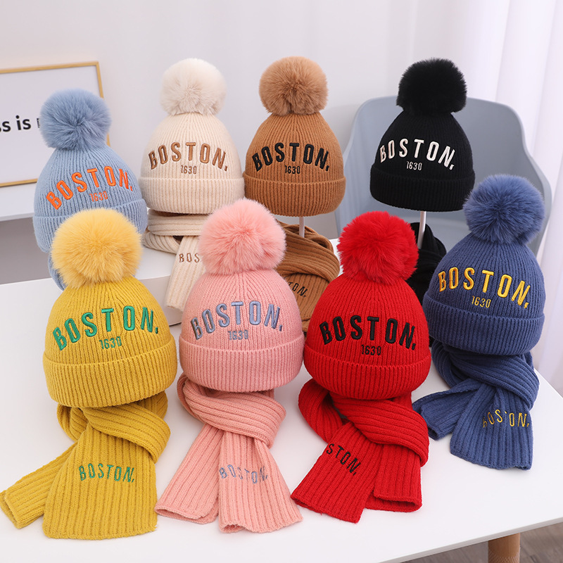 Children's Hat and Scarf Two-Piece Set Knitted Autumn and Winter Cute One-Year-Old Girl Boy Warm Hat Woolen Hat 2 Years Old