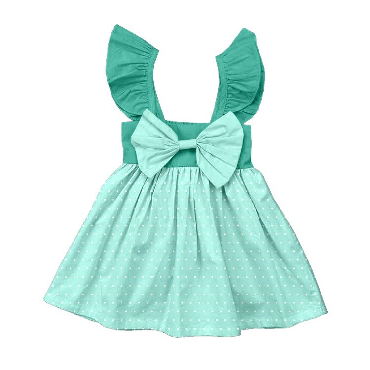 Cross-Border Wholesale Customized Summer Girls' Bow-Knot Small Flying Sleeve Printed Dress