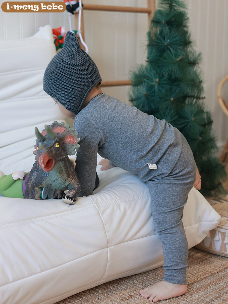 Children's Wool Tencel Class a Seamless Pajamas Spring and Autumn Set Baby Clothes Unisex Baby Loungewear