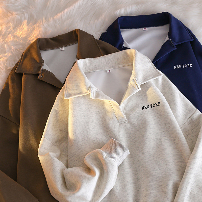 Поло свитер с воротником для женщин весна-осень тонкий свободный новый модный бренд корейский стиль шикарный гонконгский стиль верхняя одежда с длинным рукавом