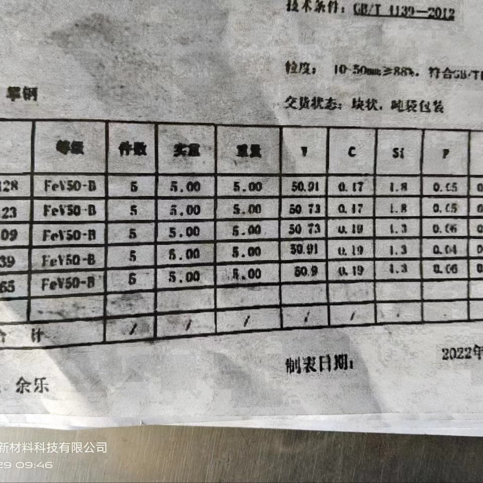 Sales of Panzhihua Iron Vanadium 50A Iron Vanadium Pan Steel 50 Iron Vanadium Spot Supply