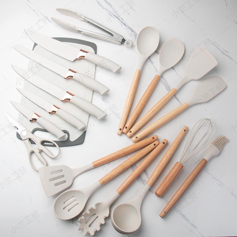 19 Pieces Kitchen Knife Set Silicone Soup Spoon Shovel Kitchen Utensil Set Stainless Steel Fruit Kitchen Knife Combination in Stock