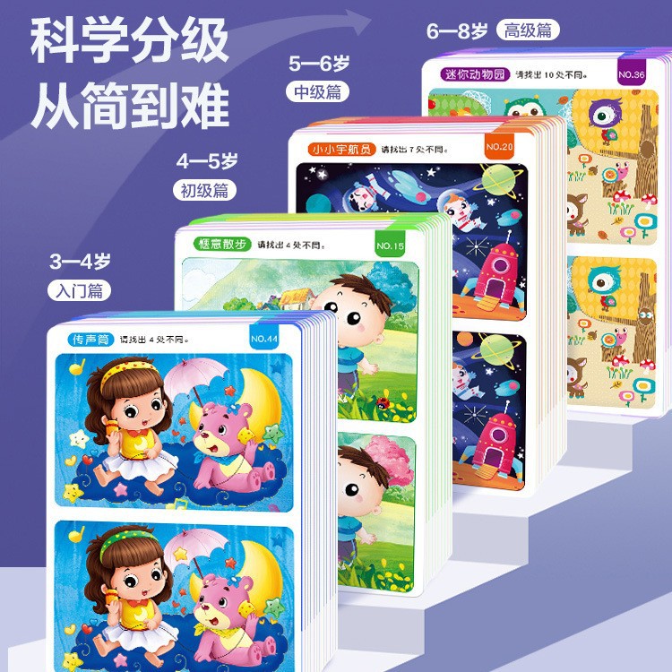 Find the Difference Concentration Training Kidsren's Fun Erasable Attention Training Card 4-5-6-8 Years Old Intellectual Development
