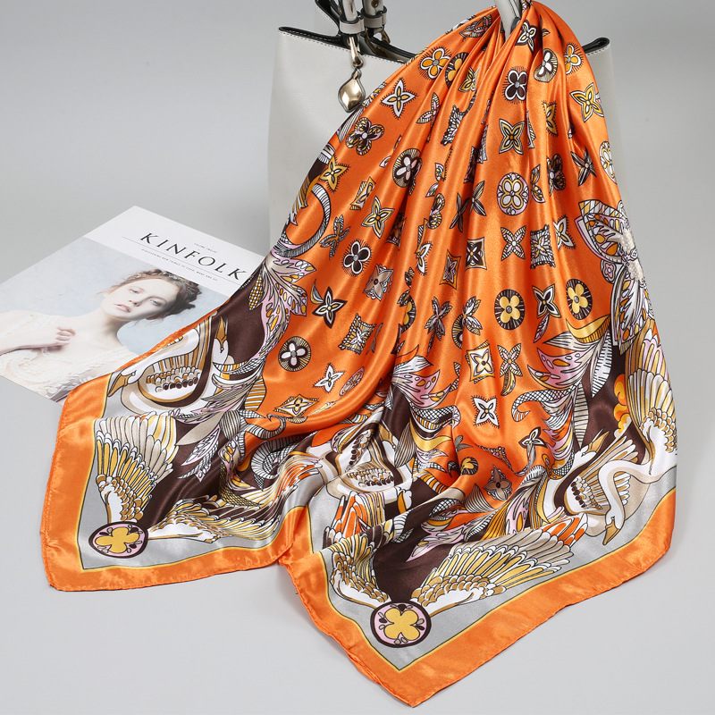 90x 90 Large Square Scarf Women's New Silk Scarf Imitation Silk Spring and Autumn Light Luxury High-end Fashion Small Square Scarf Women's Scarf