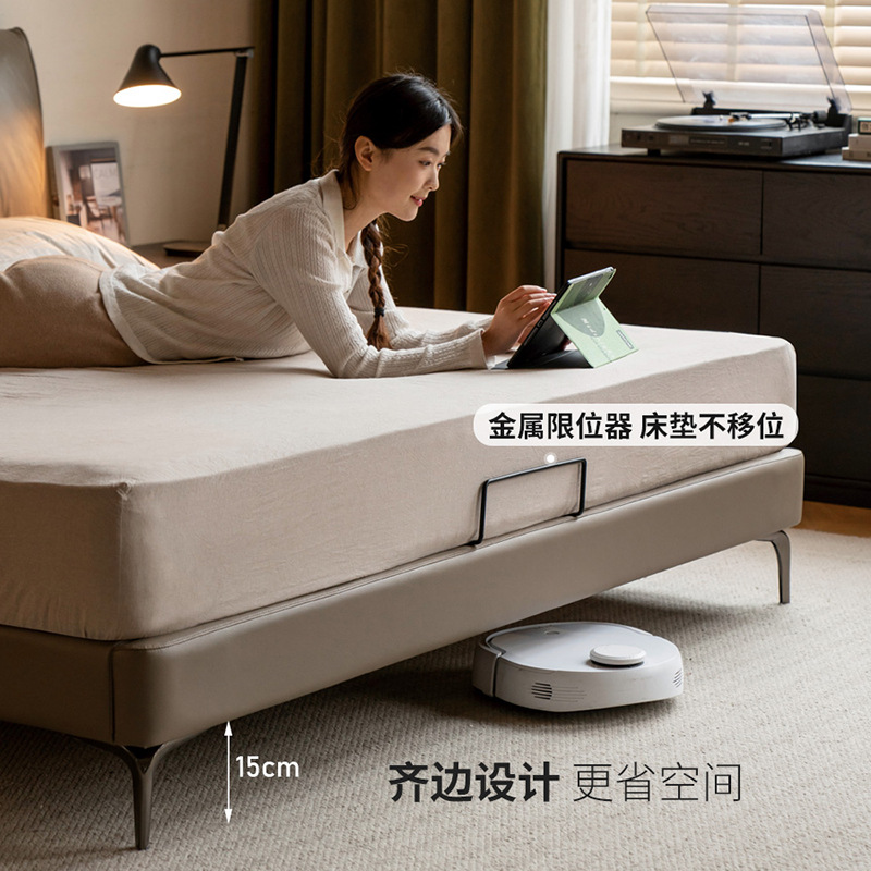 Elephant ears real leather bed modern minimalist solid wood bed master bedroom bed double bed wedding bed leather bed big bed suspension bed