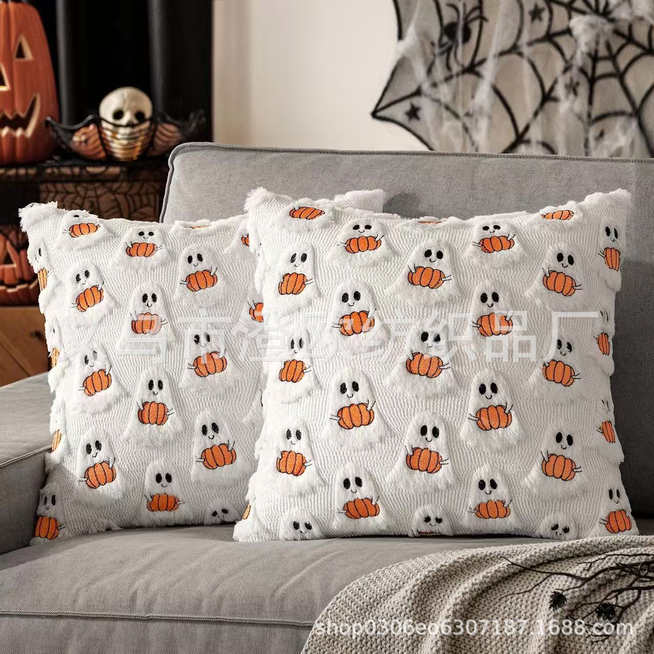 2025 New Halloween Ghost Pillow Cover Living Room Sofa Party Decorative Pillow Cross-Border New Bedroom Waist Pillow Cover