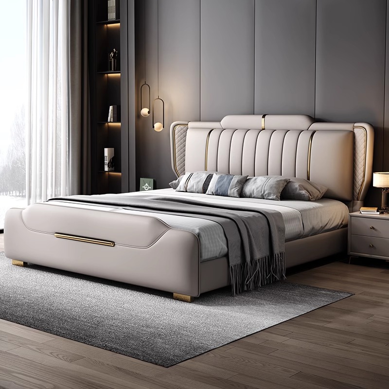 Simple Modern Leather Bed 2025 New Model 1.8m Double Leather Bed, Light Luxury, Elegant, High-End Master Bedroom Bed That Doesn'T Disturb Each Other