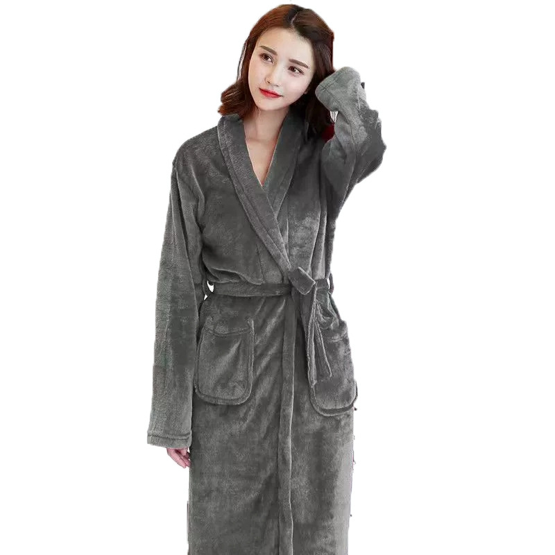 in stock Nightgown Women's Flannel Simple Pajamas Coral Fleece Bathrobe Long Nightgown Autumn and Winter New Thickened Morning Gown