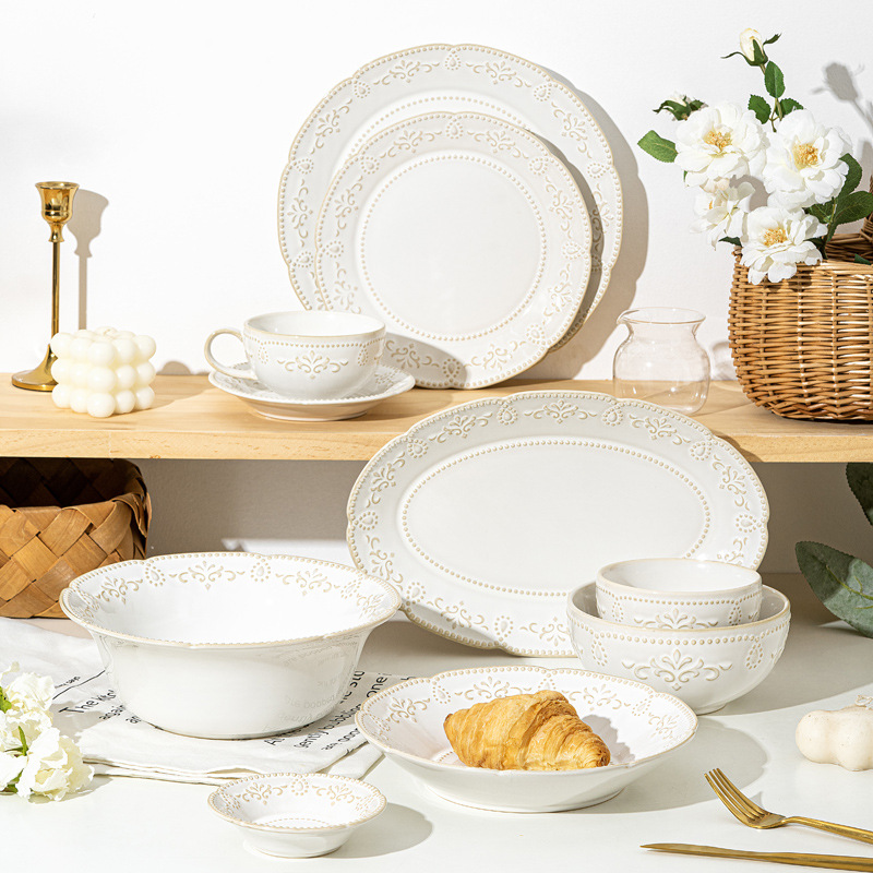 Серия Huaxi: винтажная керамическая посуда в стиле дворца, салатная миска, суповая миска, обеденная тарелка