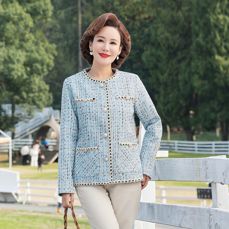 Mother's Spring and Autumn 2025 Coat Women's Middle-aged and Elderly New Spring and Autumn Round Neck Loose Western Style Top Coat