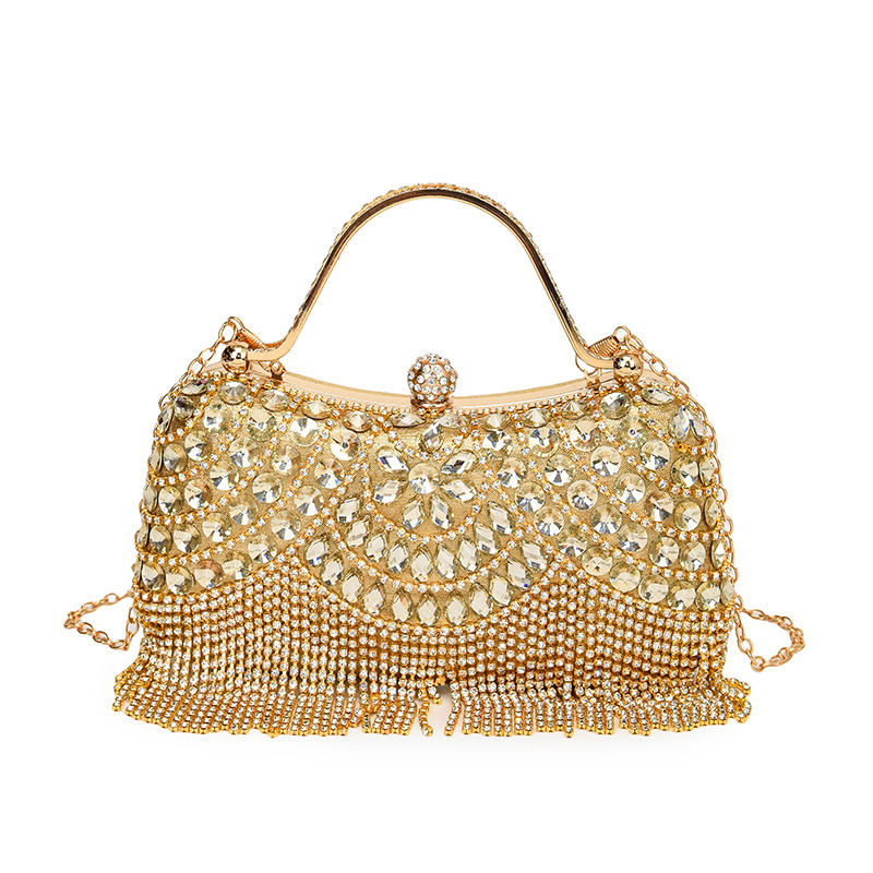 2025 New Cross-Border European and American Style Rhinestone Evening Bag, Tassel Handbag for Banquets, Fashionable Socialite Evening Shoulder Bag