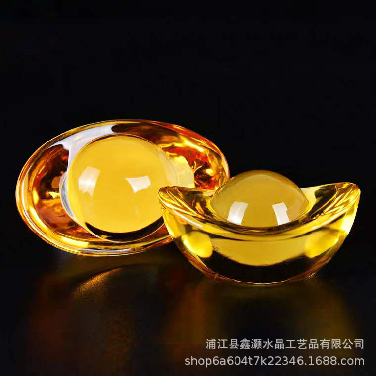 Wholesale yellow crystal ingot colored glaze gold ingot landing gold jade full house Buddha home feng shui ornaments Chinese gifts