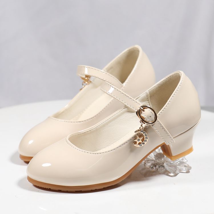 Spring and Autumn 2024 New Glitter Girls High-heeled Princess Shoes Korean Style Student White Performance Leather Shoes Children's Shoes