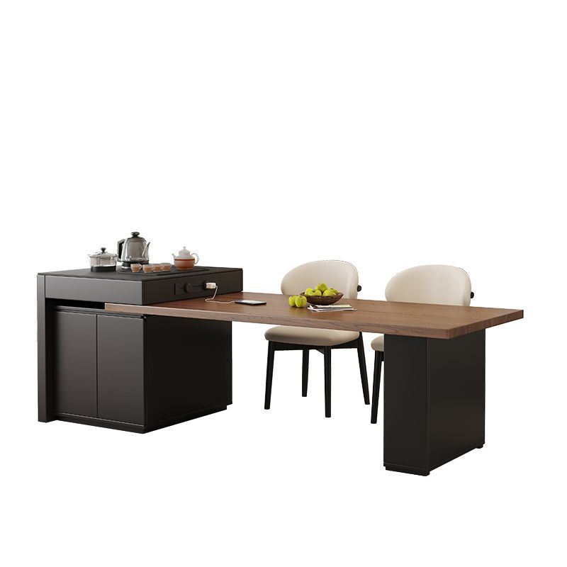 Solid Wood Rock Board Island Table Dining Table Integrated Household Modern Telescopic Simple Italian Small Apartment Middle Island High-end Tea Table