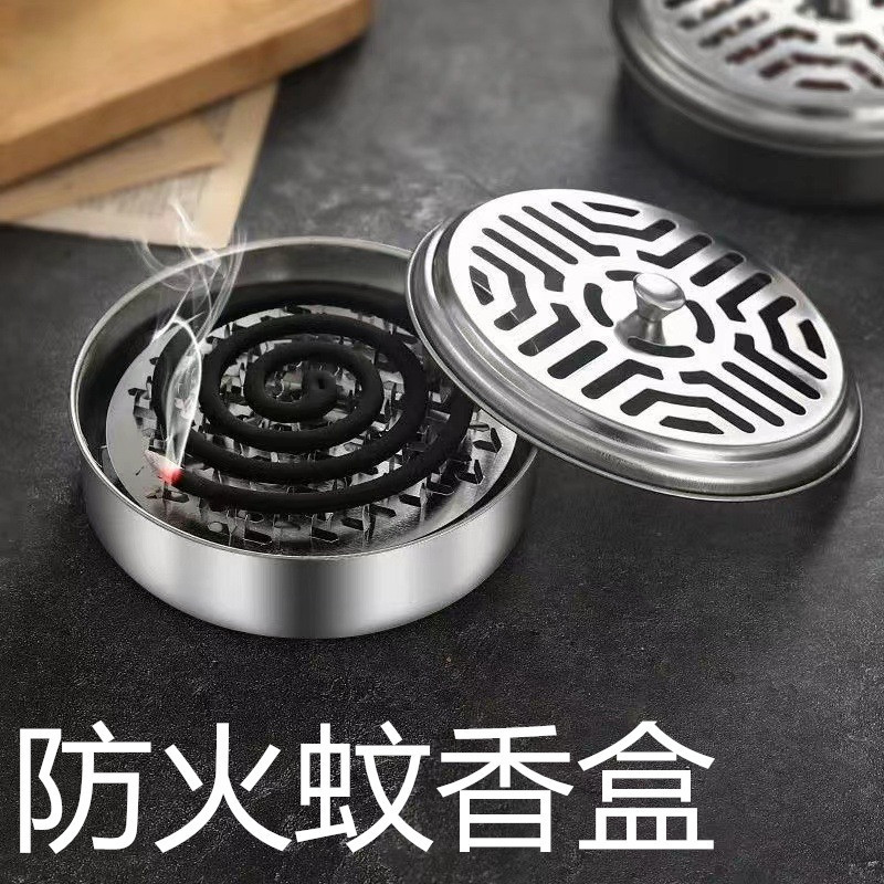 Подставка для москитных благовоний из нержавеющей стали с крышкой, портативная, огнеупорная, с пепельницей и железной коробкой