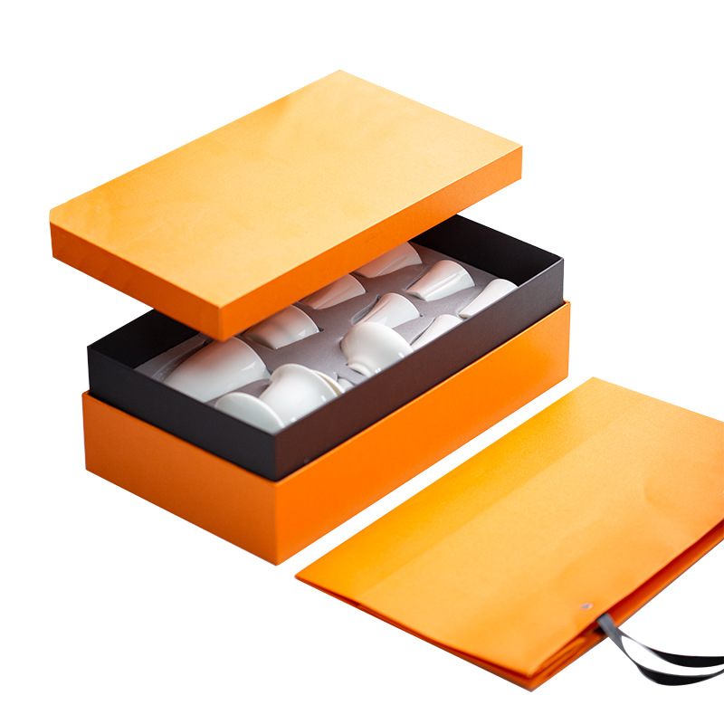 Jadeite Tea Set Dehua White Porcelain Kung Fu Tea Set Covered Bowl Gift Box Business Souvenir Printable Logo