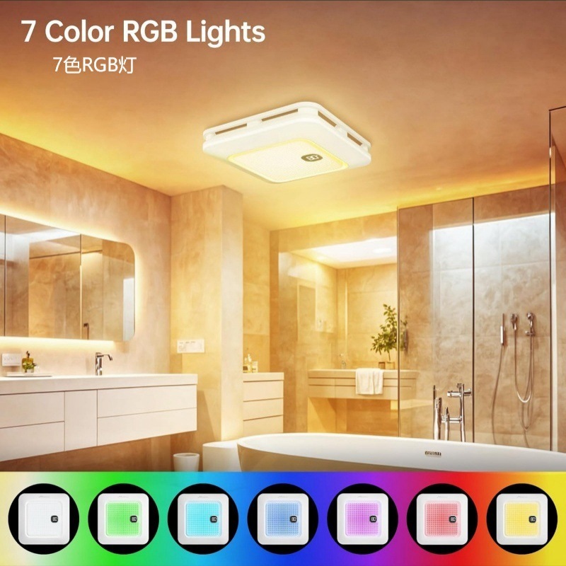 Bathroom Exhaust Fan with Bluetooth Speaker Bathroom Exhaust Fan 3 Dynamic Light 3 Color Temperature Night Light 110V Voltage