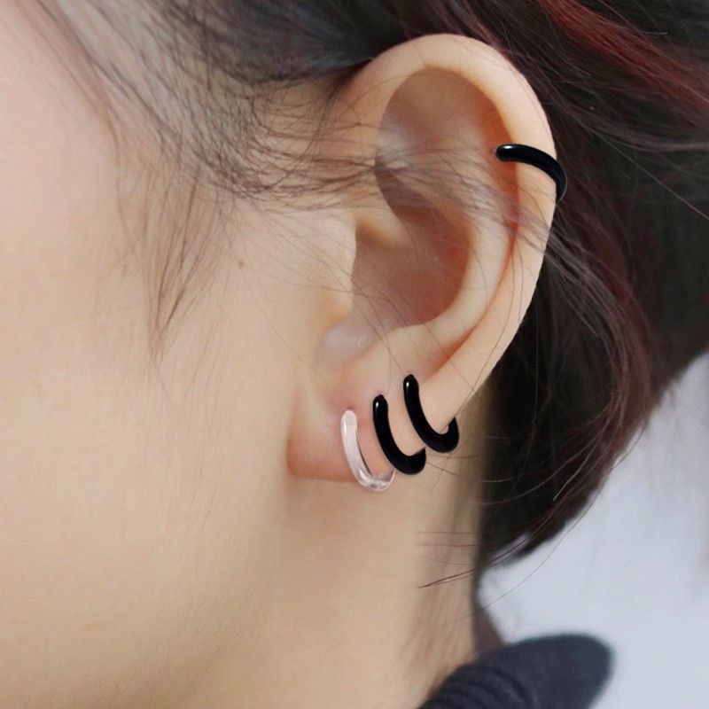 Black Transparent Resin Earrings for Pierced Ears, Simple Ear Bone Rings for Sleeping, No Need to Remove, Anti-Blocking, Invisible Ear Studs, Ear Rings, Ear Buckles