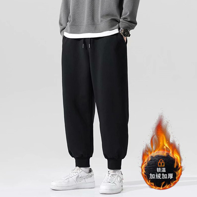 Men's Velvet Pants Autumn and Winter New Korean Style Large Size One Piece Drop Shipping Trendyy Gray Leggings Casual Sweatpants