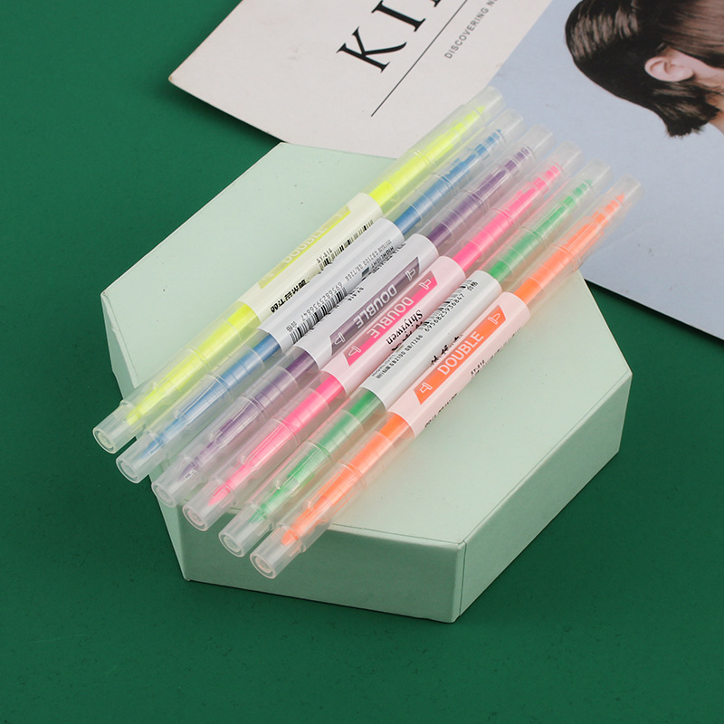 Poetry Yiwen Double Head Double Color Bulk Highlighter Student Mark Pen Hand Account Pen Key Line Watercolor Pen Marking Pen