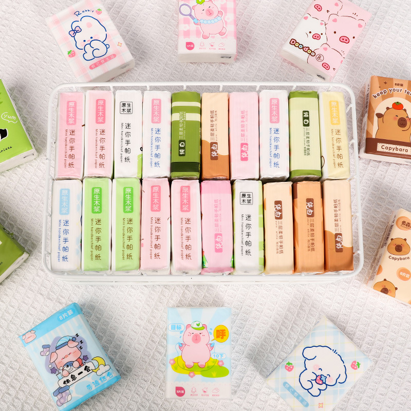 Cartoon Nine-Pack Toilet Paper Solid Color Small Pack Tissue Household Outdoor Student Portable Tissue Small Pack Handkerchief Paper