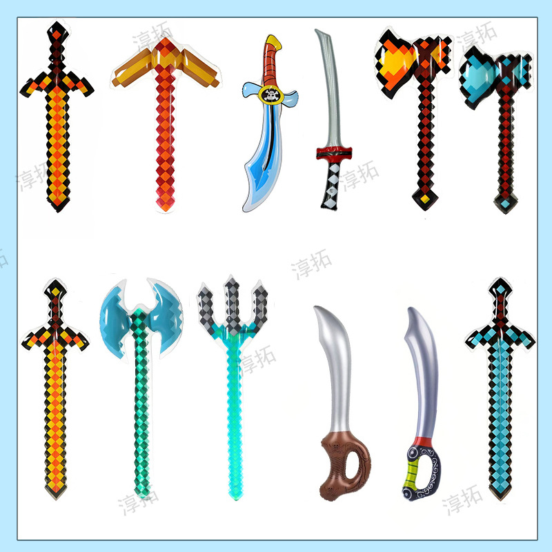 Cross border inflatable toy in stock wholesale inflatable pirate knife pvc stage props mosaic sword inflatable axe