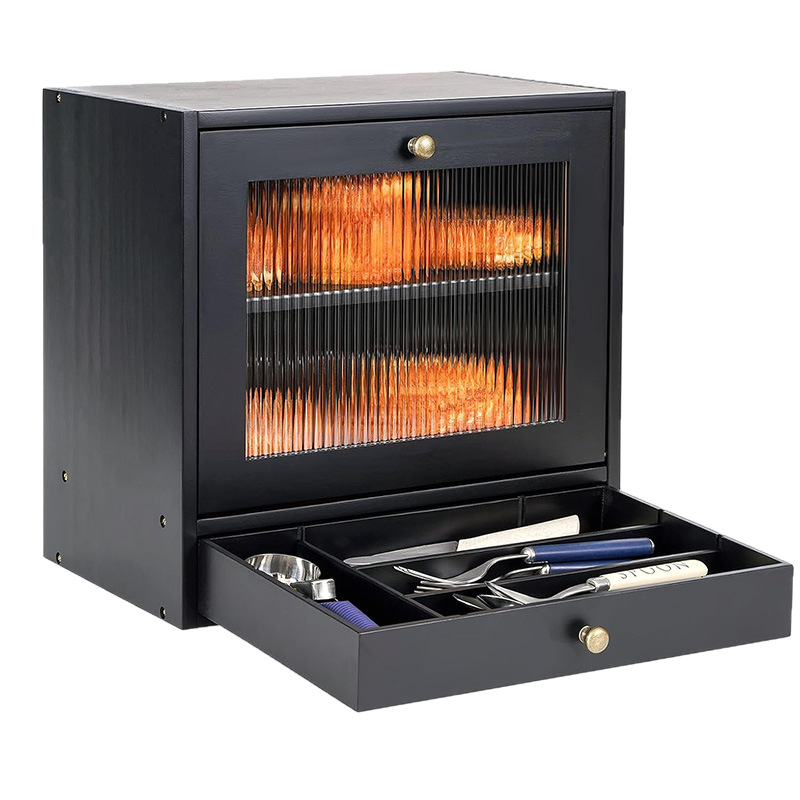 Kitchen Countertop Bread Box 3 Layers Wooden Bread Box Farmhouse Coffee Bar Countertop Food Cabinet Rack Storage Container