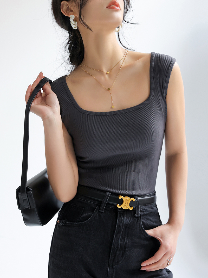 Douyin's Popular Bottoming with Square Collar Vest for Women, Sleeveless Waistcoat, Spring, Autumn and Summer Outer Wear, Suspbottomer Slim Top