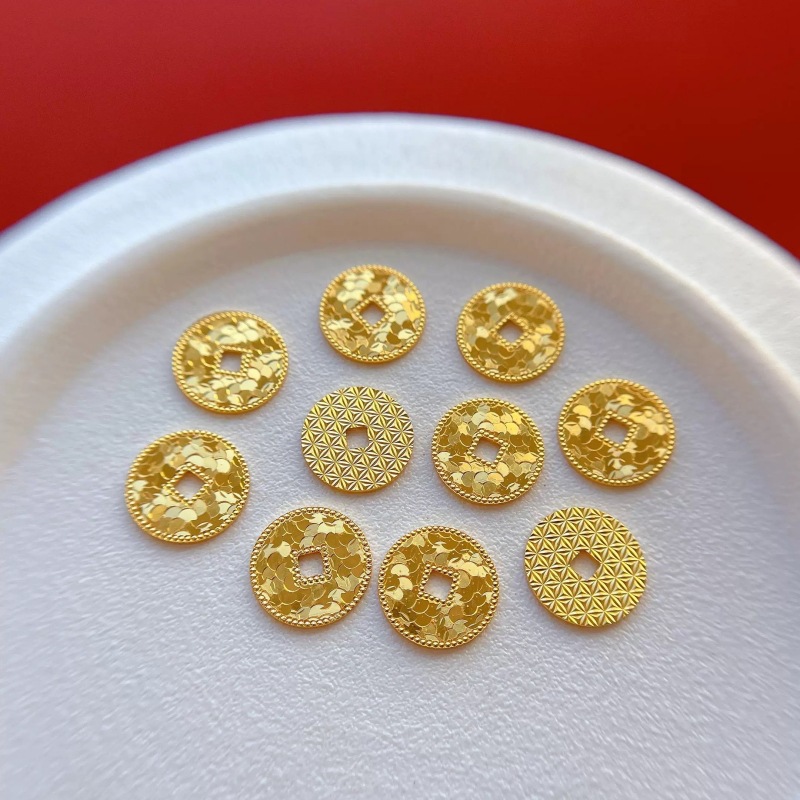 18K Gold Color Gold Five Emperors Coin Accessories Au750 All-Over Gold Hot Style Drainage and Wealth Handmade Accessories Jewelry