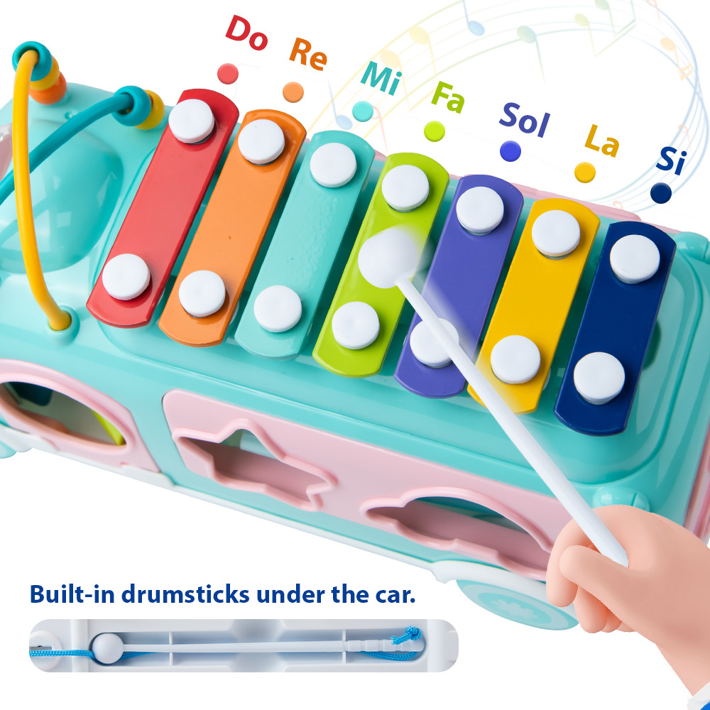 Cross-border Children's Bus Knocking Piano Educational Early Education Toys 0-3 Years Old Baby Music Enlightenment Multifunctional Car Batch