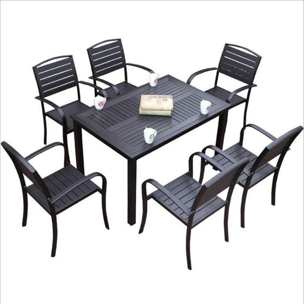 Outdoor Plastic Wood Table and Chair Courtyard Anticorrosive Wood Outdoor Leisure Dining Table Garden Outdoor Balcony Cafe Table and Chair Combination