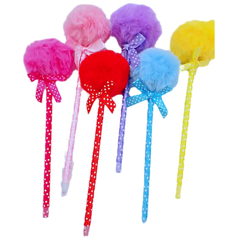 Shengdan Tribe New Cute Bow Plush Pen Girl's Heart Color Mao Ball Pen Ballpoint Pen Student Prizes
