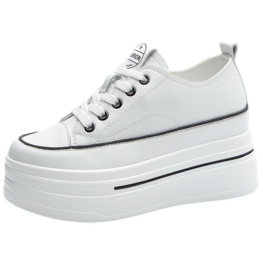 Thick Sole 8cm White Shoes Soft Sole 2025 Summer New Inner Height Increasing Women's Shoes Soft Leather Versatile Small Casual