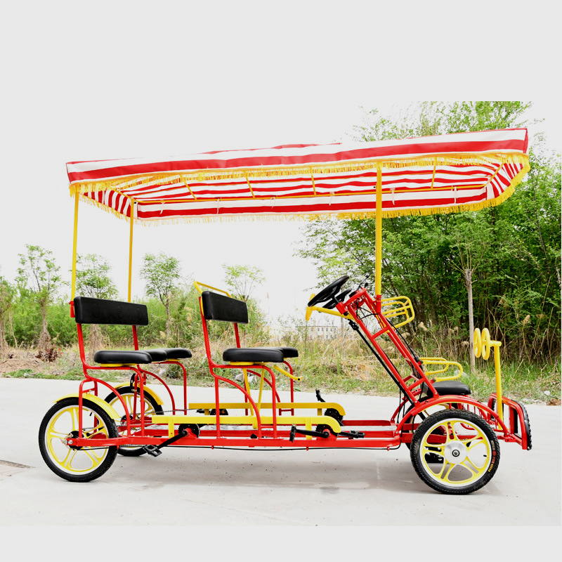 Parent-Child Four-Wheel New Scenic Spot Rental Bicycle Double-Row Tourist Car Driving Bicycle Multi-Four-Wheel Self-Driving Bicycle