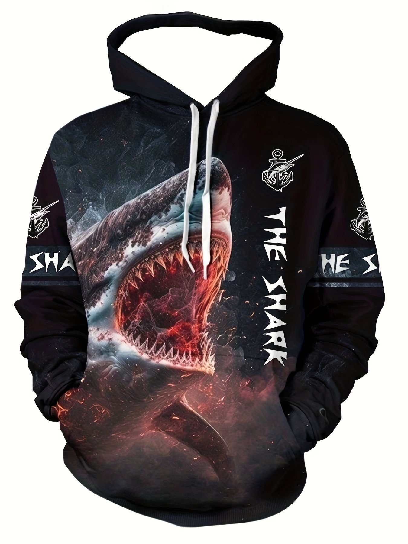 3D Men's Sweatshirt with Scary Shark Pattern, Long Sleeve