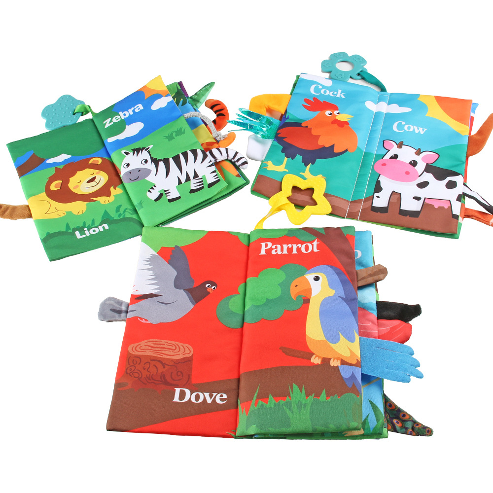 Source manufacturers 0-3 year old baby tail cloth book with tooth glue can bite tear baby cloth book early education toys