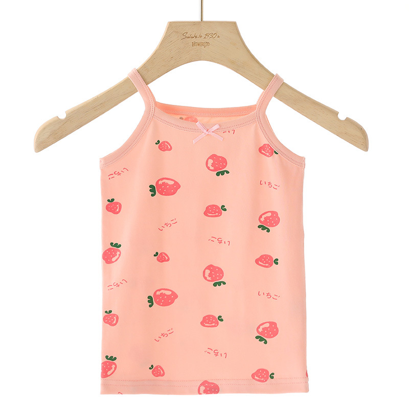 2024 Summer Thin Children's Cartoon Cotton Sleeveless Vest for Small and Medium-Sized Girls Cute Camisole Bottoming Vest