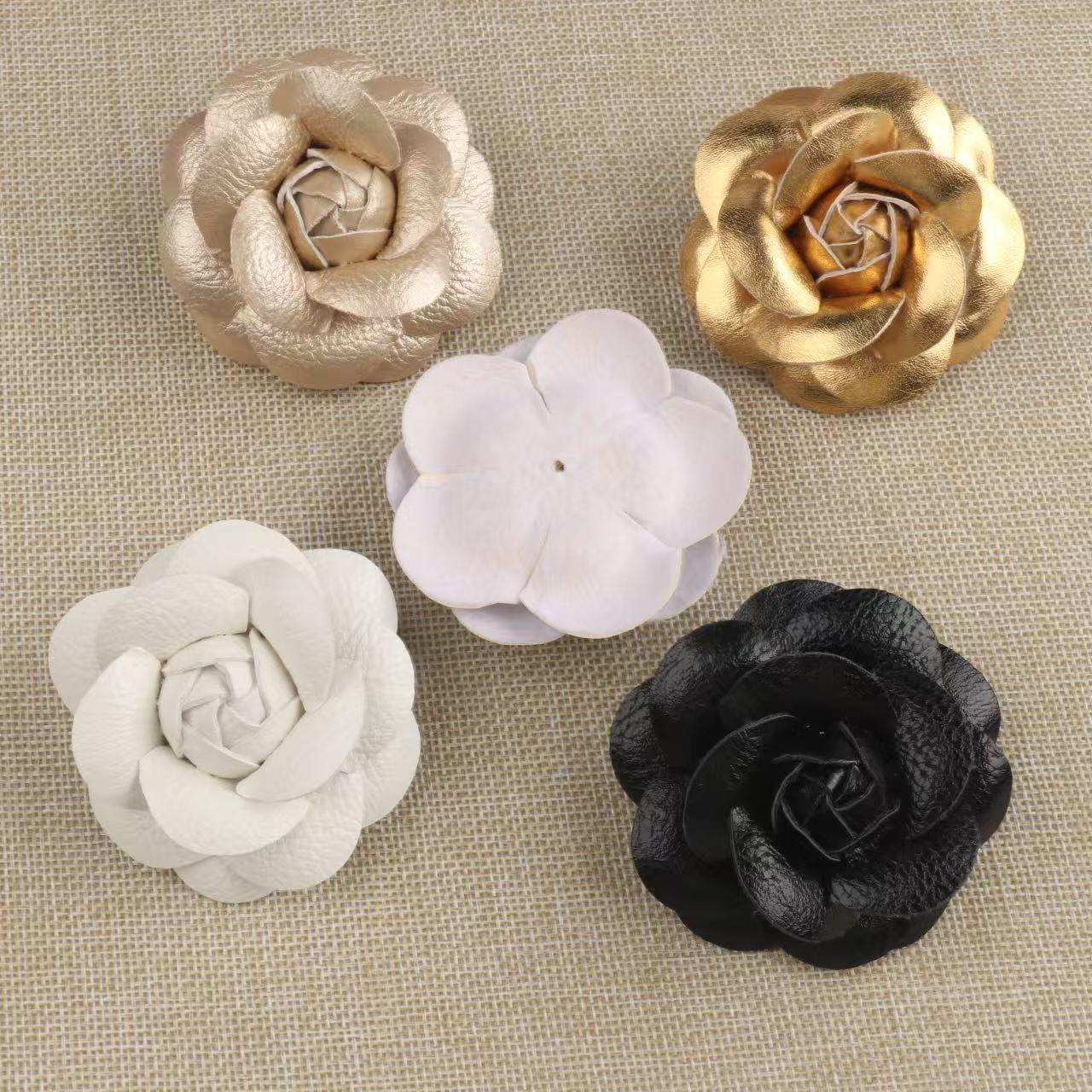 Korean Style Small Fragrance Leather Fabric Camellia Clothing Accessories Light Luxury Style Hairpin Brooch Hat Shoe Clothing Material Flower