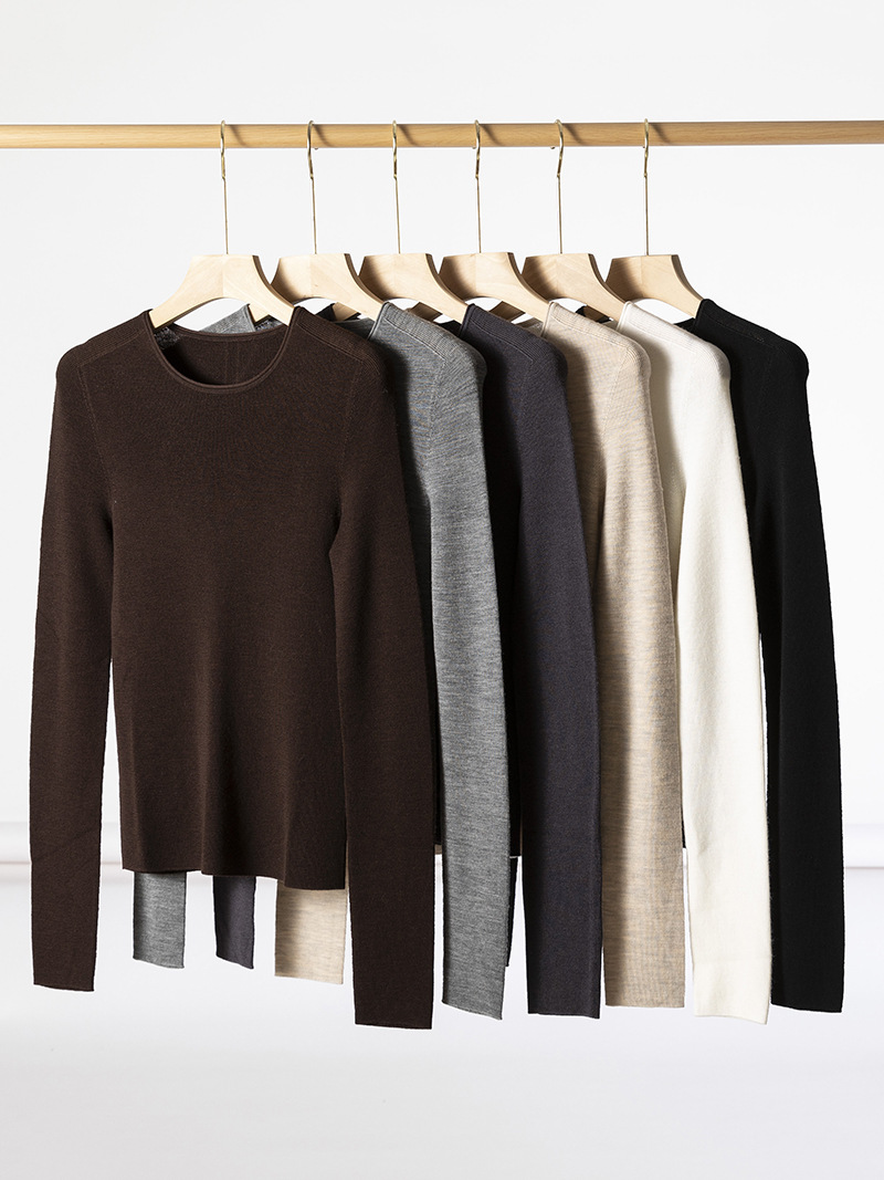 Machine washable! Yangzi Yarn 18-Pin Seamless Integrated Tsuen Wool Crewneck Base Shirt Women's Elegant Slim Inner Top